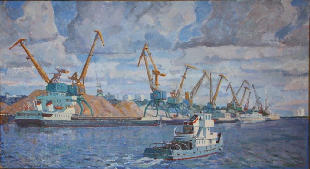 Афанасьев Н.Г. Московский речной порт. 1980 х.м. 61х112, ж-17.jpg